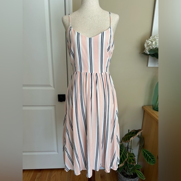 BB Dakota Salmon Navy & White Striped Sundress size Small - Picture 2 of 7